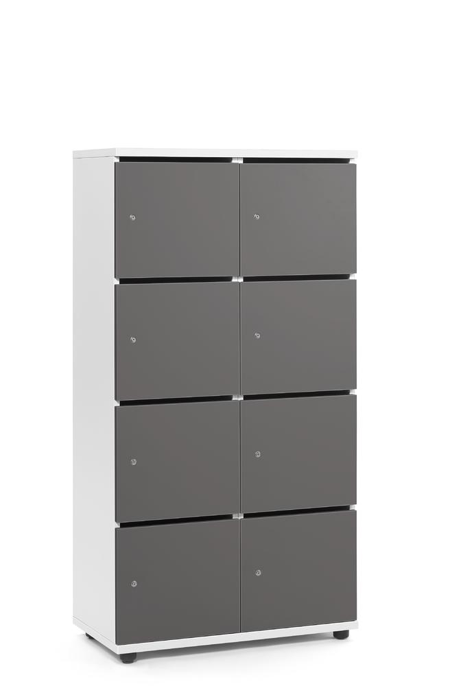 Lockers OFFICE-LINE met 8 vakken | antraciet | met postsleuf | wit | cilinderslot met wisselcilinder