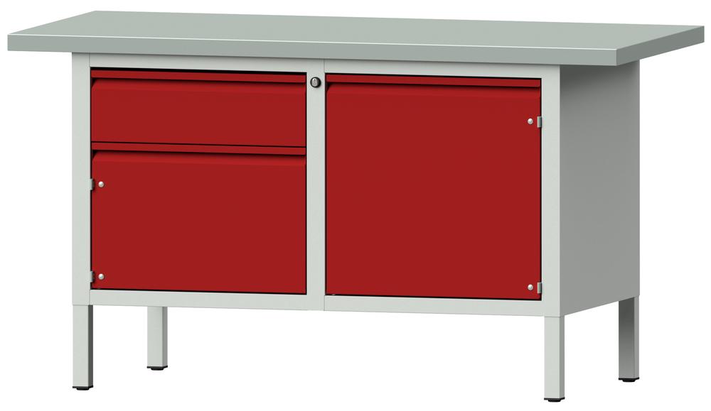 Werkbank SERIE ALLROUND | karmijn RAL 3002 | plaatstaal blad