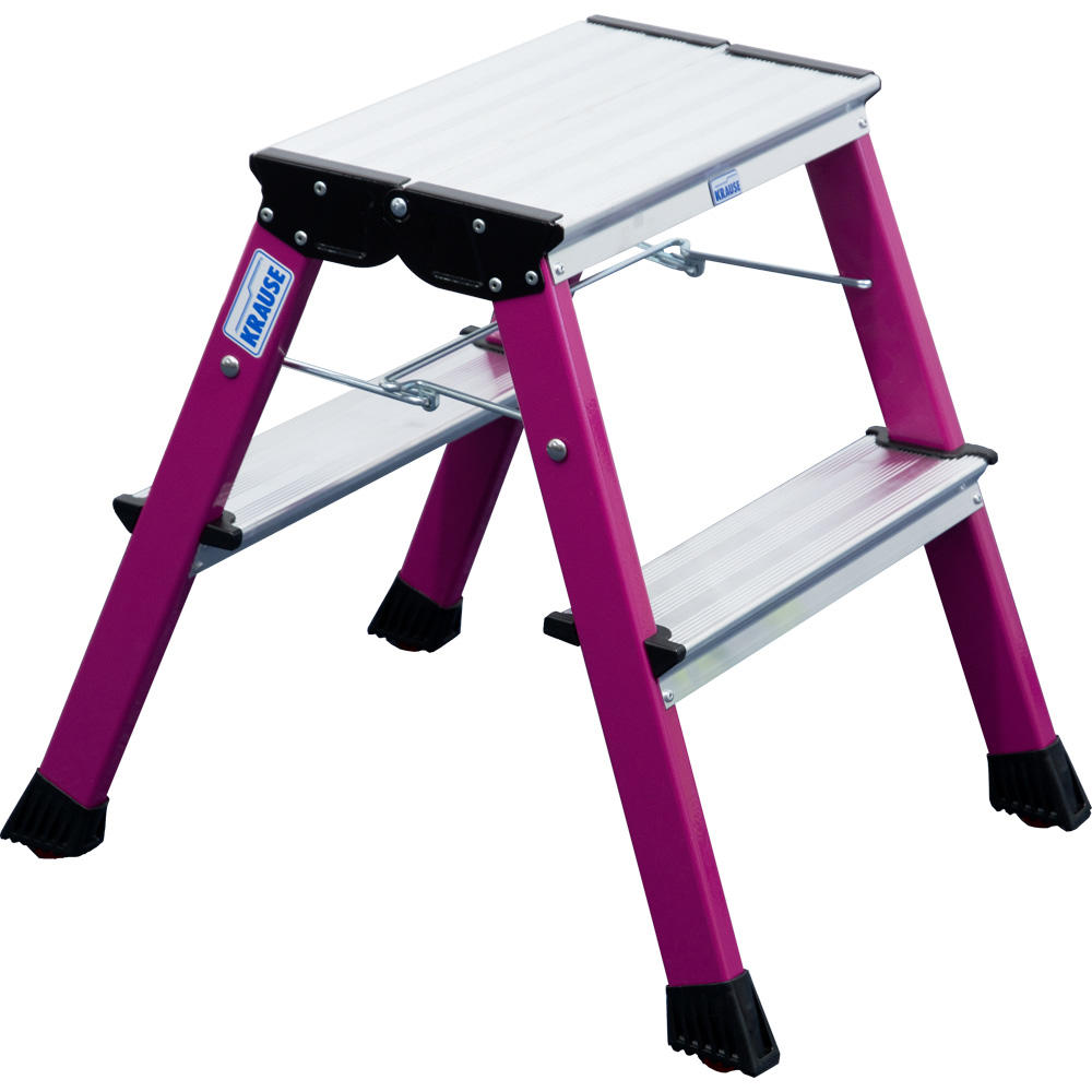 Aluminium inklapbaar dubbel opstapje Rolly | pink | 2 x 2 treden