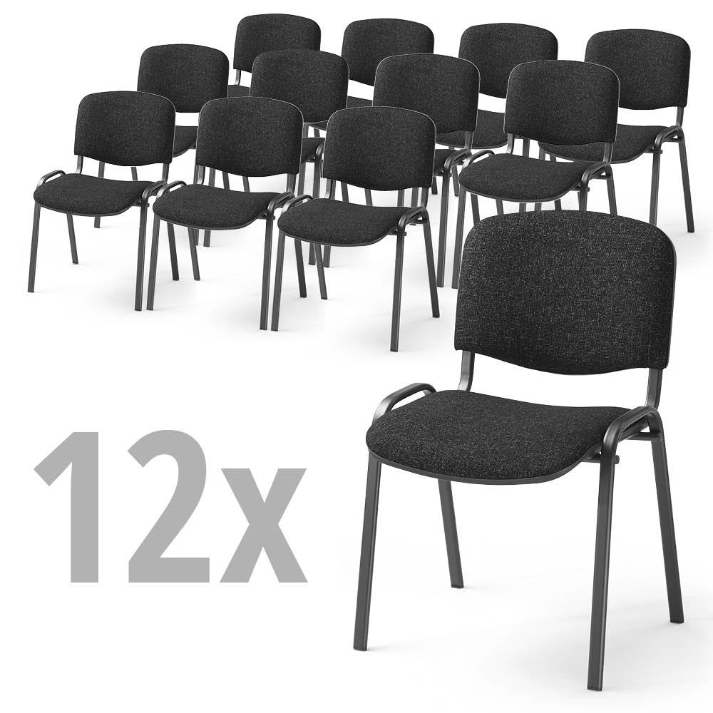 Set van 12 bezoekersstoelen ISO | antraciet gevlekt | zwart