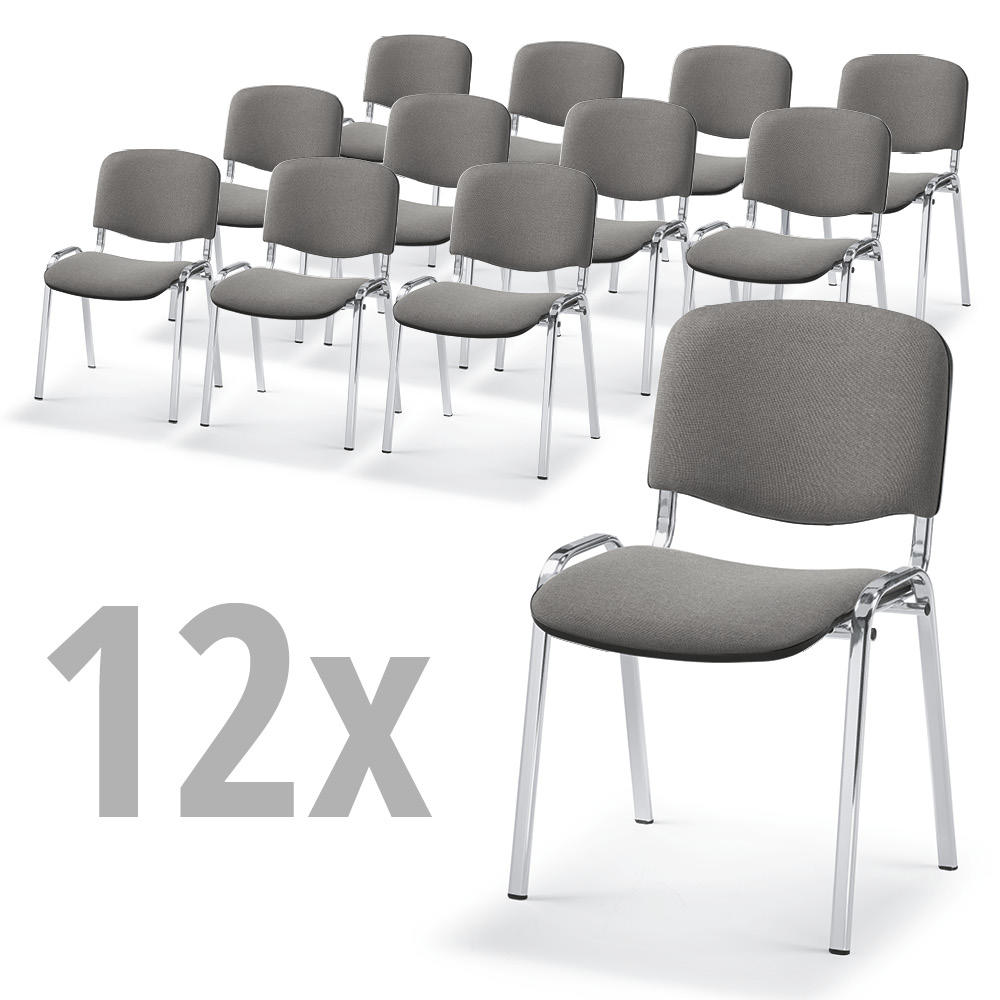Set van 12 bezoekersstoelen ISO | grijs | verchroomd