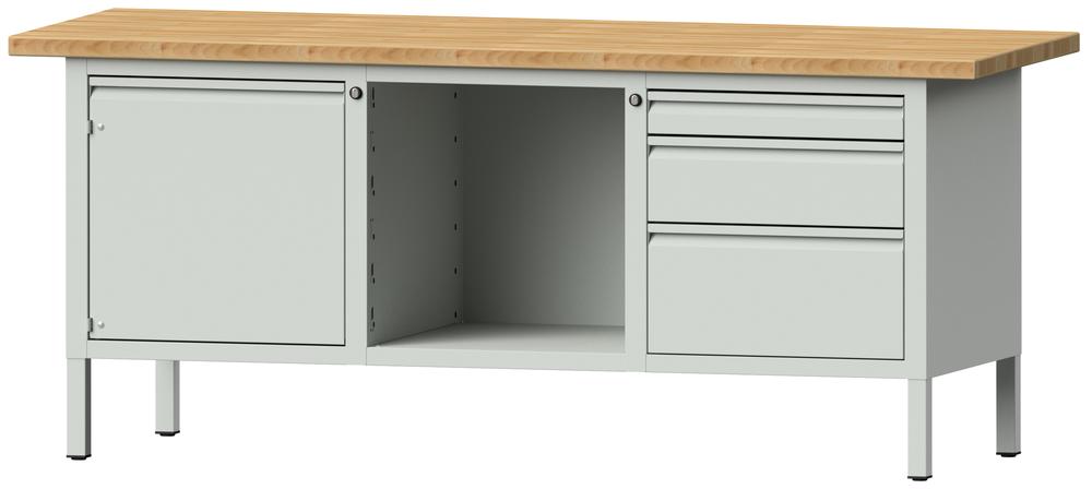 Werkbank SERIE ALLROUND | lichtgrijs RAL 7035 | massief-beuken-blad
