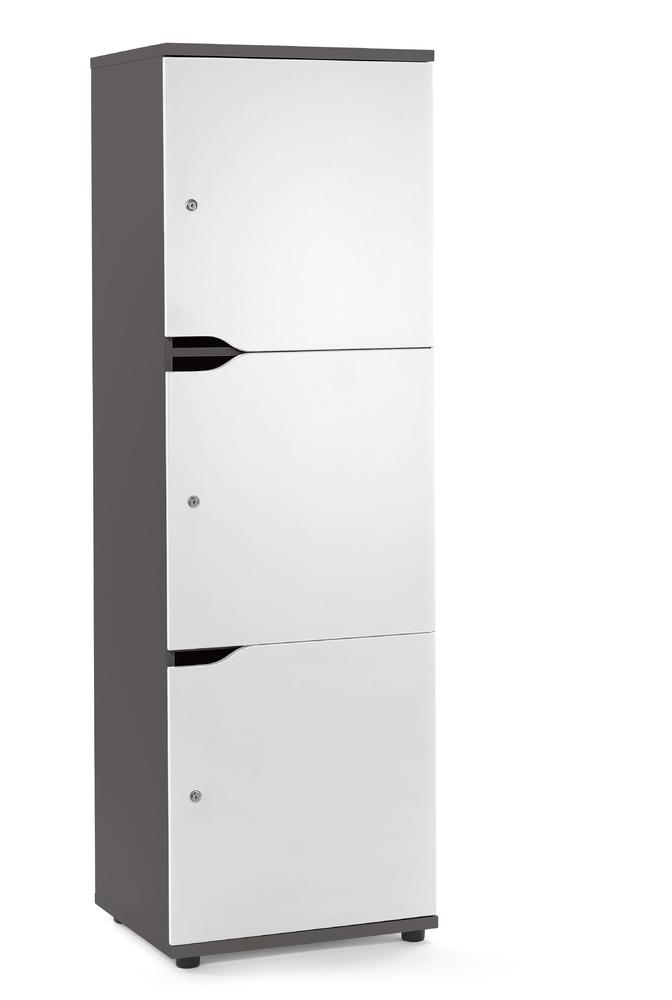 Lockers OFFICE-LINE met 3 vakken | wit | antraciet | cilinderslot met wisselcilinder