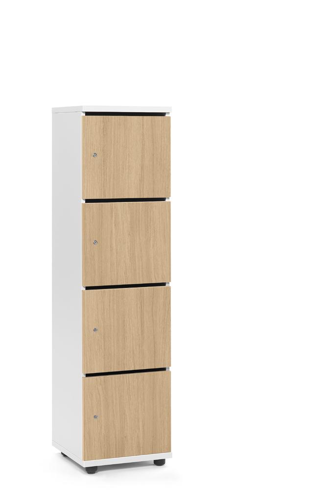 Lockers OFFICE-LINE met 4 vakken | licht eik | met postsleuf | wit | cilinderslot met wisselcilinder