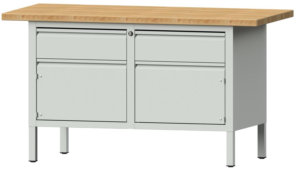 Werkbank SERIE ALLROUND | lichtgrijs RAL 7035 | massief-beuken-blad