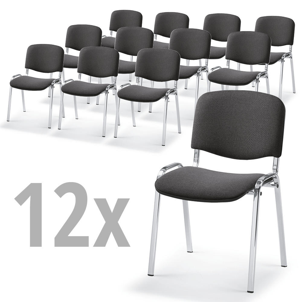 Set van 12 bezoekersstoelen ISO | antraciet | verchroomd