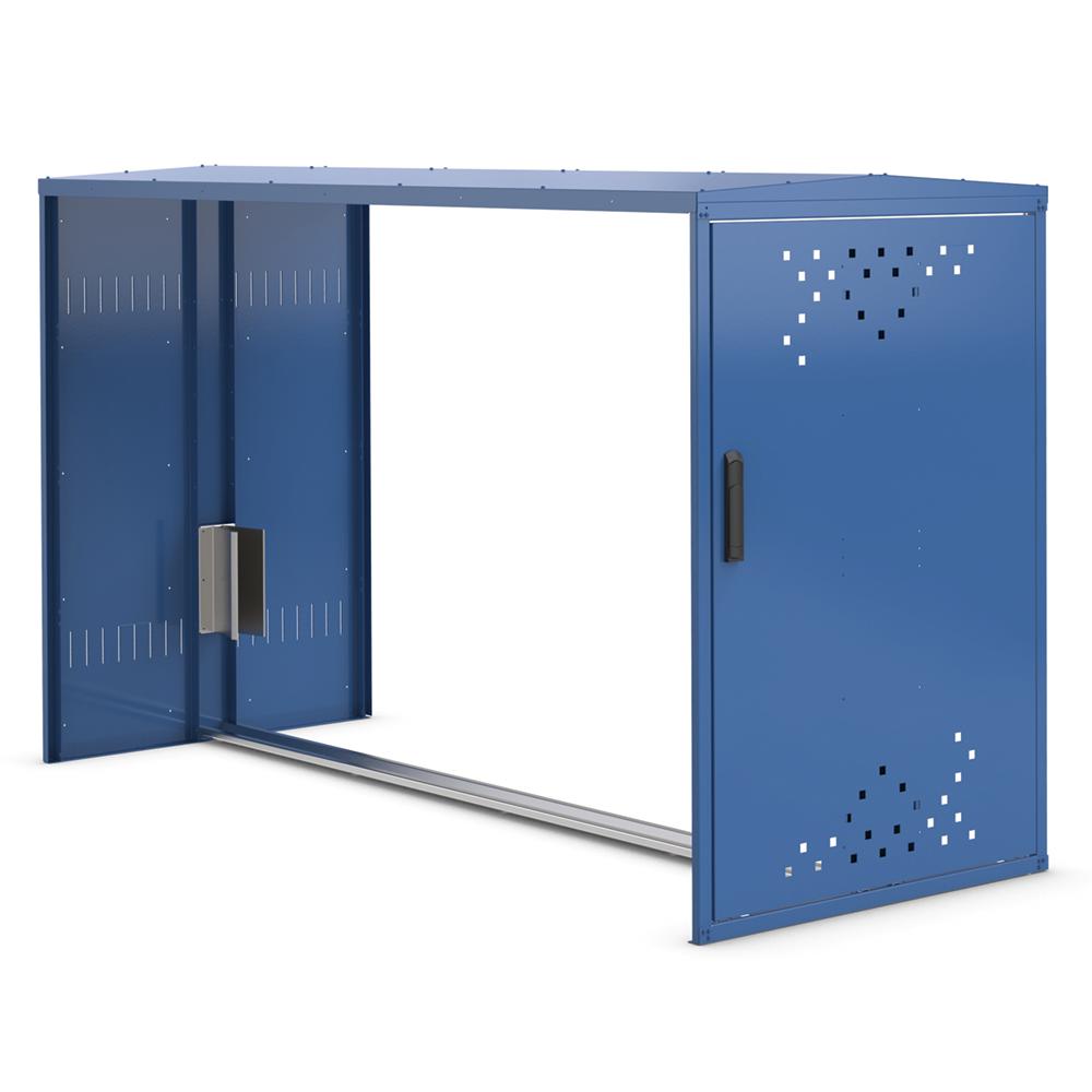 Fietsenberging Bike Box | gentiaanblauw RAL 5010 | Aanbouwelement zonder zijwanden | zadeldak