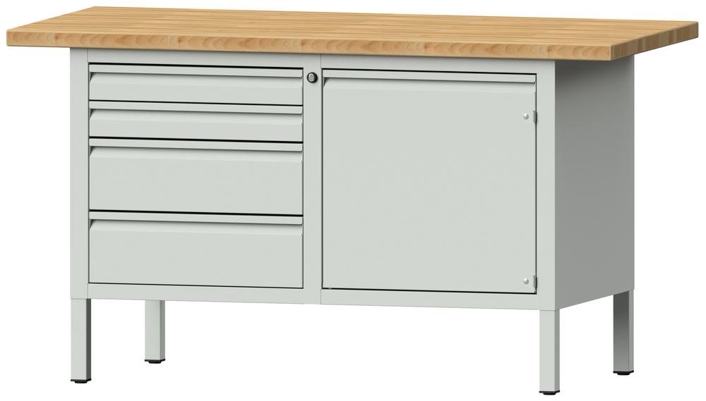 Werkbank SERIE ALLROUND | lichtgrijs RAL 7035 | massief-beuken-blad