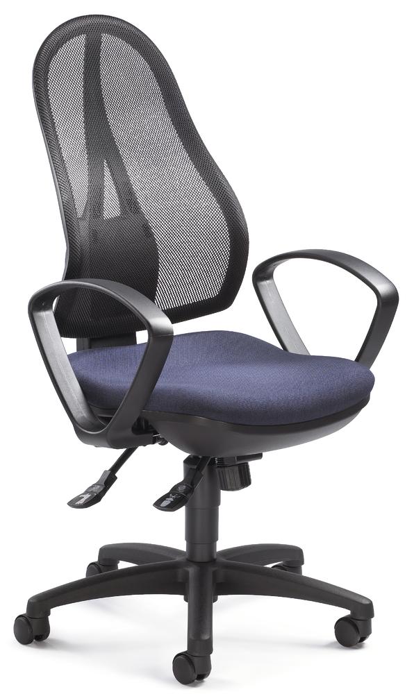 Bureaustoel COMFORT NET met armleggers, synchroom. | zwart/donkerblauw | zwart | vaste armleggers | Synchroon-mechanisme