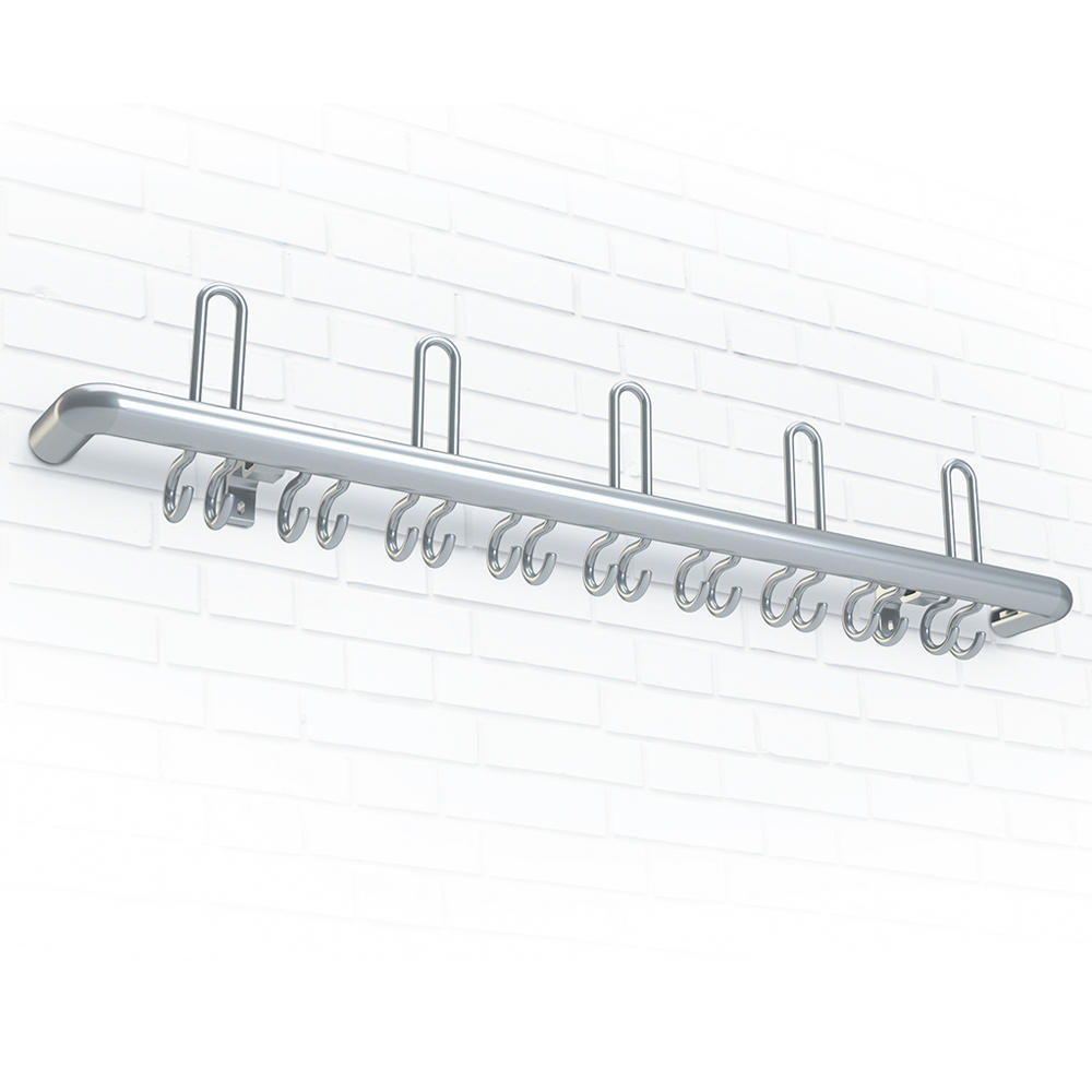 Wandgarderobe R aluminium | 6 hoet-/ 22 mantelhaken, ronder garderobedrager