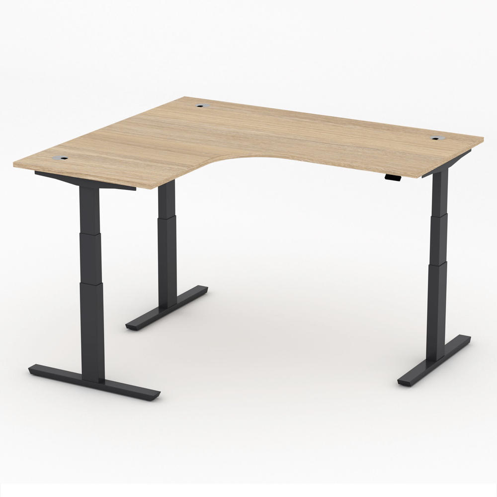 XXL-zit-/stabureautafel jumbo PROFI MODUL | licht eik | zwart | hoekbureau linkszijdig
