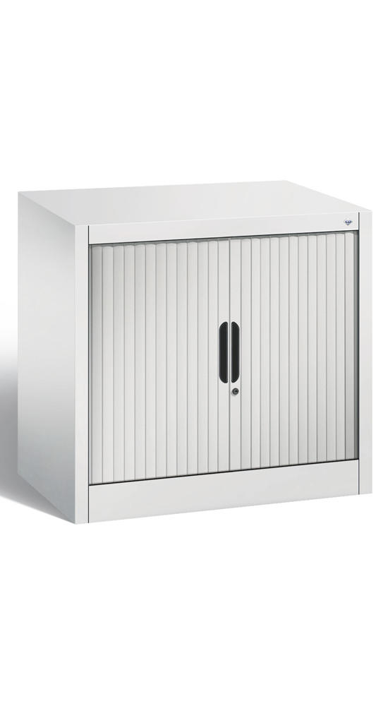 Bijzetkast met roldeur, metaal | lichtgrijs RAL 7035 | 800 | Rolluikaanslag midden | 720 mm (1,5 OH)