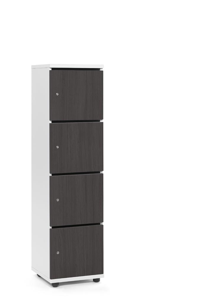Lockers OFFICE-LINE met 4 vakken | eik donker | met postsleuf | wit | cilinderslot met wisselcilinder