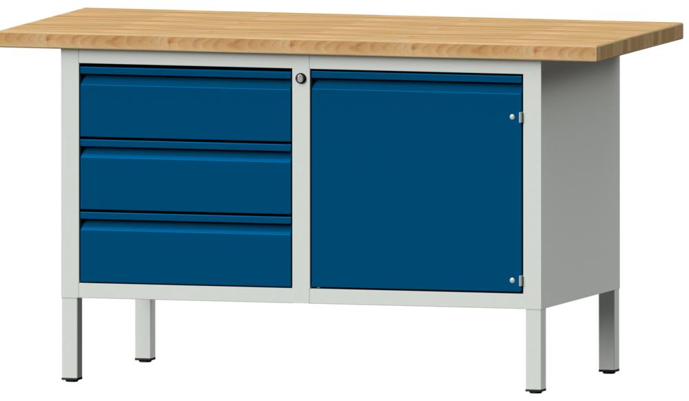 Werkbank SERIE ALLROUND | gentiaanblauw RAL 5010 | massief-beuken-blad