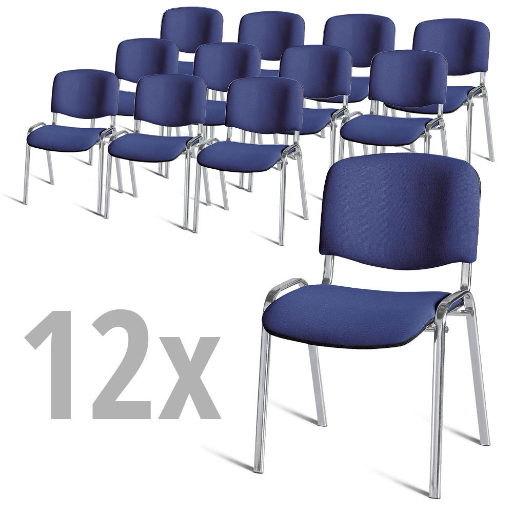 Set van 12 bezoekersstoelen ISO | blauw | verchroomd