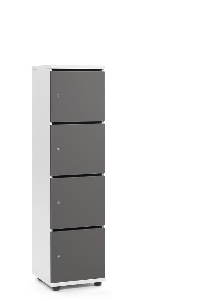 Lockers OFFICE-LINE met 4 vakken | antraciet | met postsleuf | wit | cilinderslot met wisselcilinder