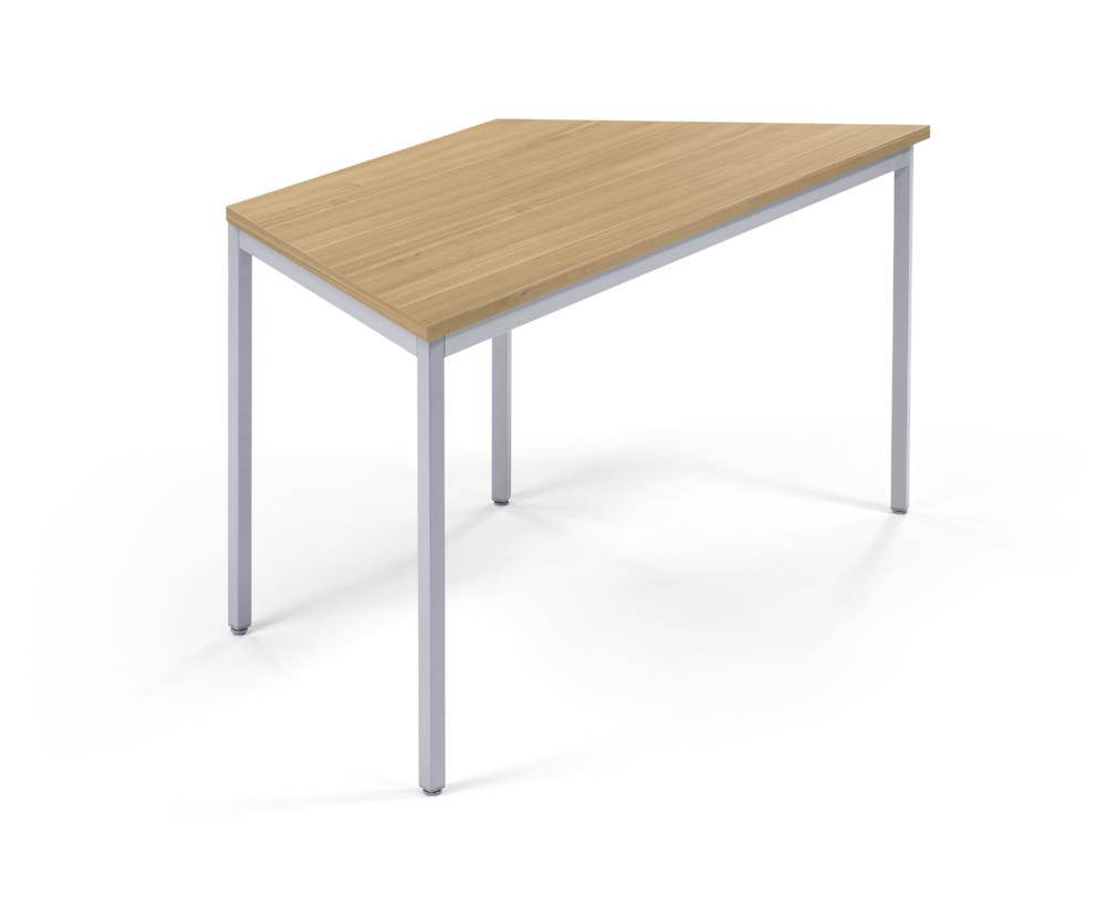 Vergader- en conferentietafel MODUL | licht eik | 1600 | 690 | aluzilver RAL 9006 | trapezium