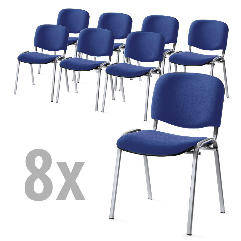 Set van 8 bezoekersstoelen ISO | blauw | aluzilver