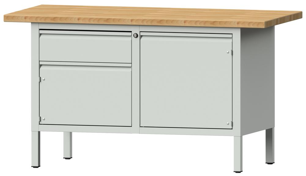 Werkbank SERIE ALLROUND | lichtgrijs RAL 7035 | massief-beuken-blad