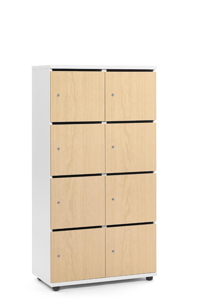 Lockers OFFICE-LINE met 8 vakken | beukdecor | met postsleuf | wit | cilinderslot met wisselcilinder