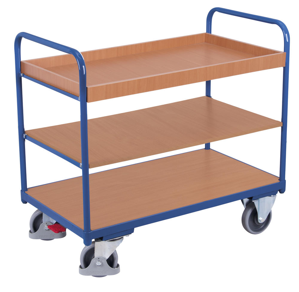 Etagewagen 3 legborden, waarvan 1 met rand | met 3 legboden, waarvan 1 kastenbord | B 755 x L 1165 mm