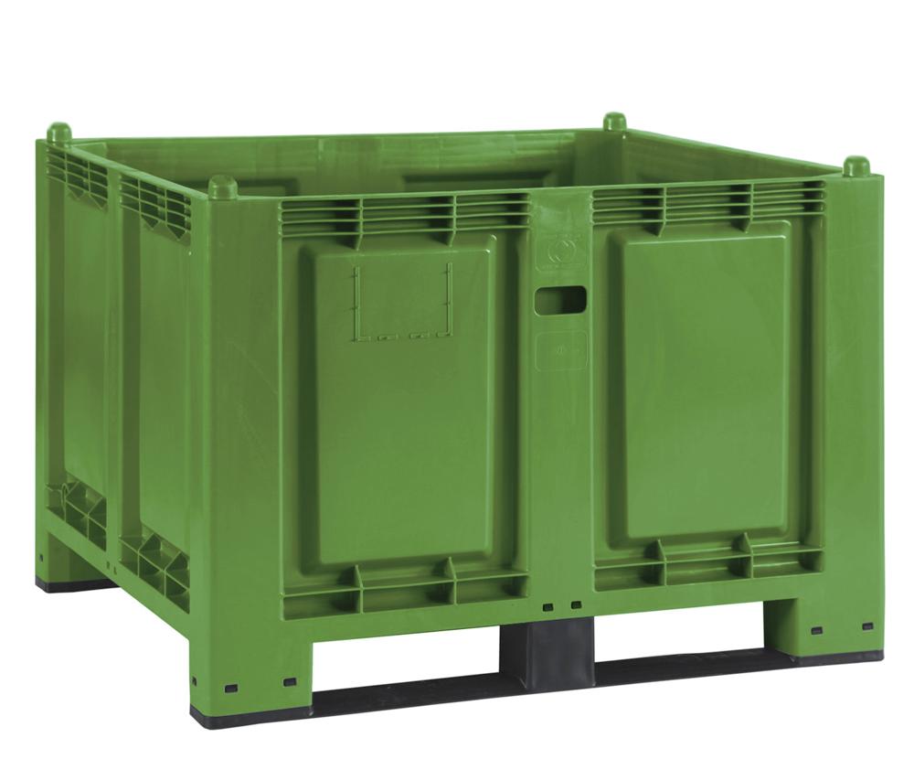 Transportbak, groot | groen | 2 skids, bodem en wanden gesloten