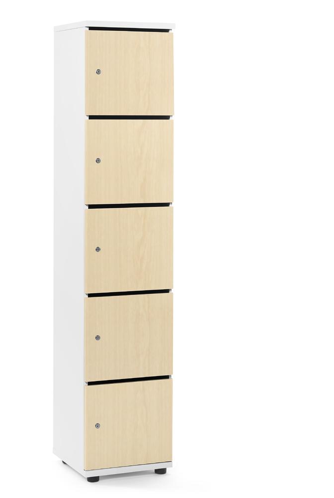 Lockers OFFICE-LINE met 5 vakken | esdoorndecor | met postsleuf | wit | cilinderslot met wisselcilinder