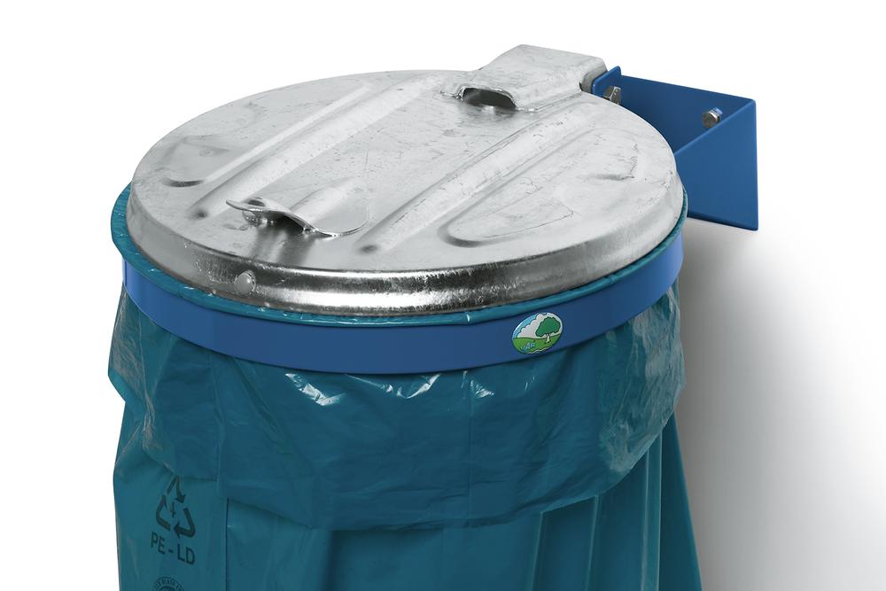Afvalzakhouder/–standaard | deksel verzinkt | Wandhouder | gentiaanblauw RAL 5010
