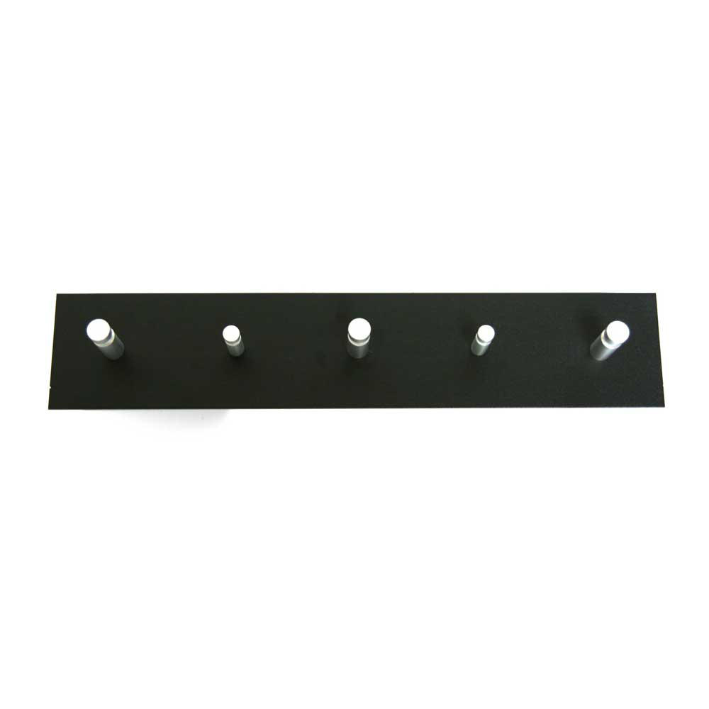 Wandgarderobe met 5 ronde haken zwart/aluminium | zwart | haken recht | 5