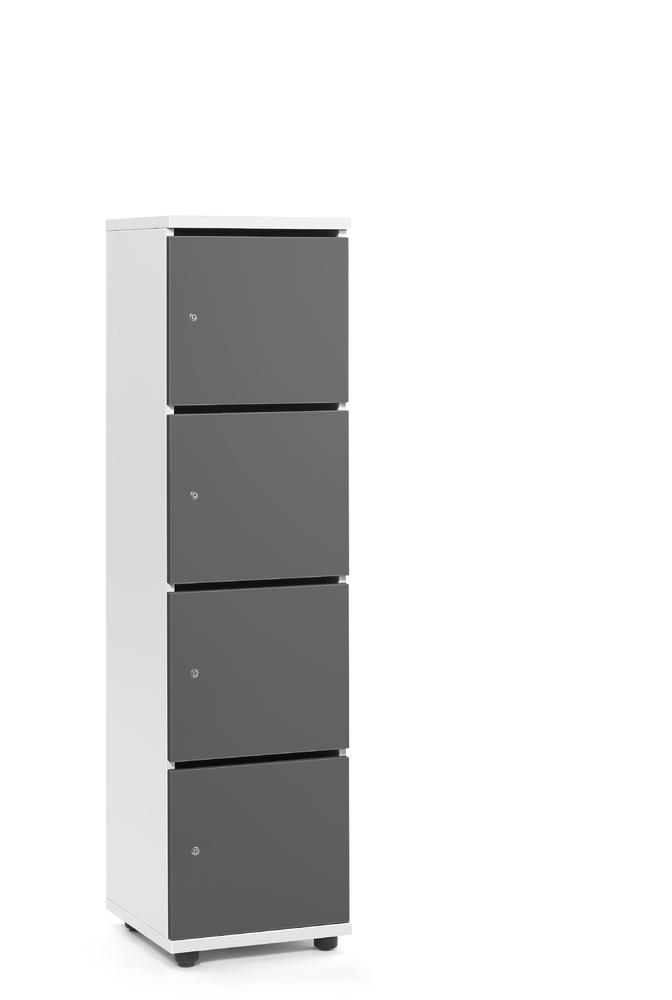 Lockers OFFICE-LINE met 4 vakken | grijs | met postsleuf | wit | cilinderslot met wisselcilinder
