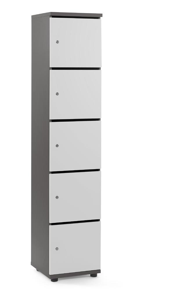 Lockers OFFICE-LINE met 5 vakken | lichtgrijs | met postsleuf | antraciet | cilinderslot met wisselcilinder