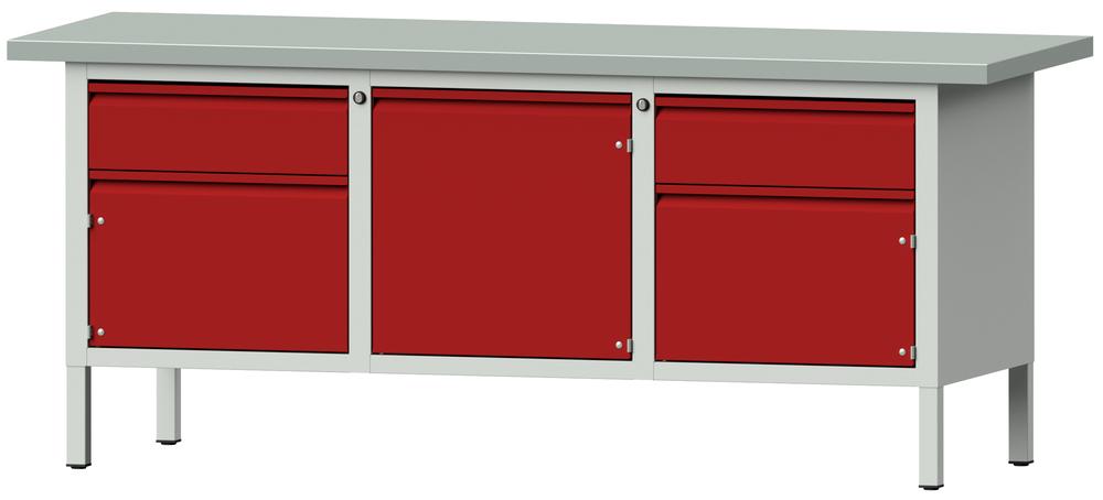 Werkbank SERIE ALLROUND | karmijn RAL 3002 | plaatstaal blad