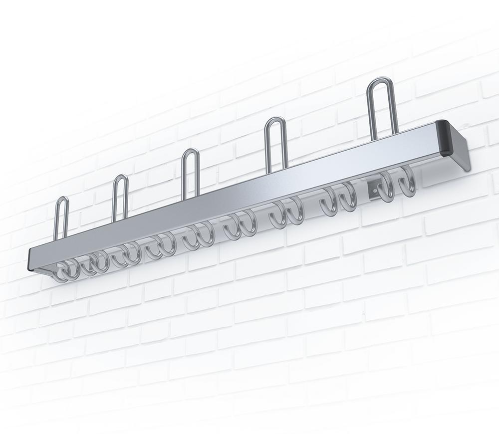 Wandgarderobe F aluminium | 5 hoet-/ 18 mantelhaken, vlakke garderobedrager