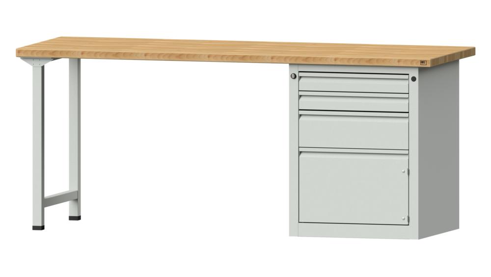 Werkbank SERIE ALLROUND | lichtgrijs RAL 7035 | 2000 | massief-beuken-blad