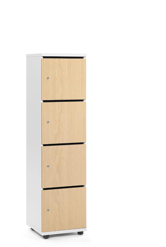 Lockers OFFICE-LINE met 4 vakken | beukdecor | met postsleuf | wit | cilinderslot met wisselcilinder