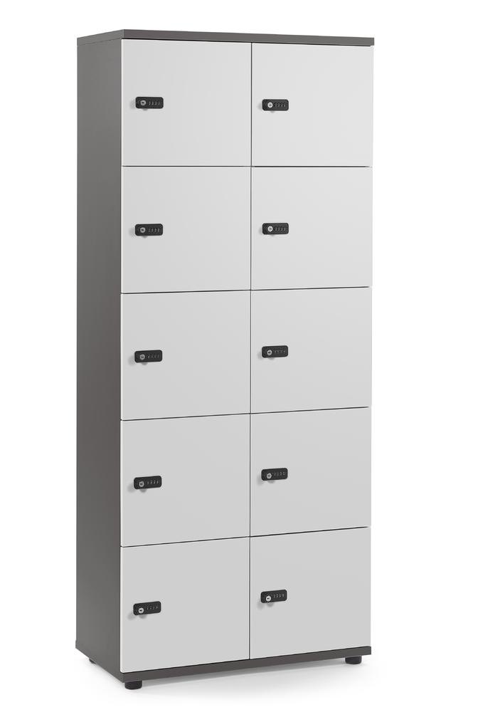 Lockers OFFICE-LINE met 10 vakken | lichtgrijs | zonder postsleuf | antraciet | mechanisch cijfer-/combinatieslot