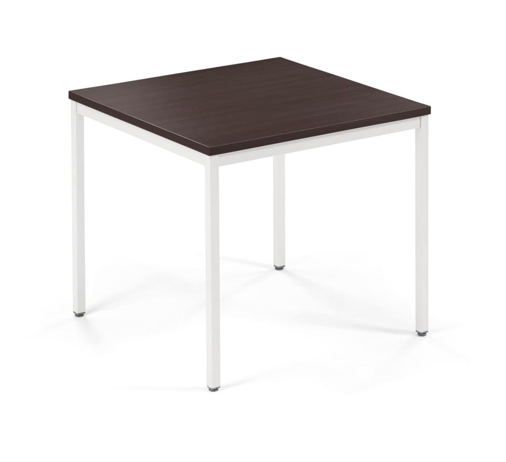Conferentietafel MODUL | nootdecor donker | 800 | 800 | wit RAL 9016 | vierkant