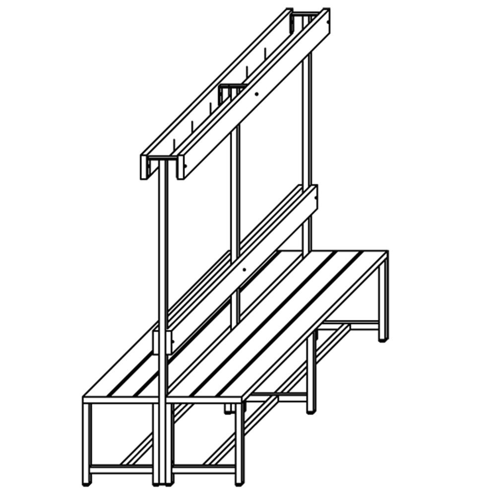 Dubbelzijdige garderobe-zitbank | robijnrood RAL 3003 | 2000 | dubbelzijdige garderobebank | zonder schoenenrooster