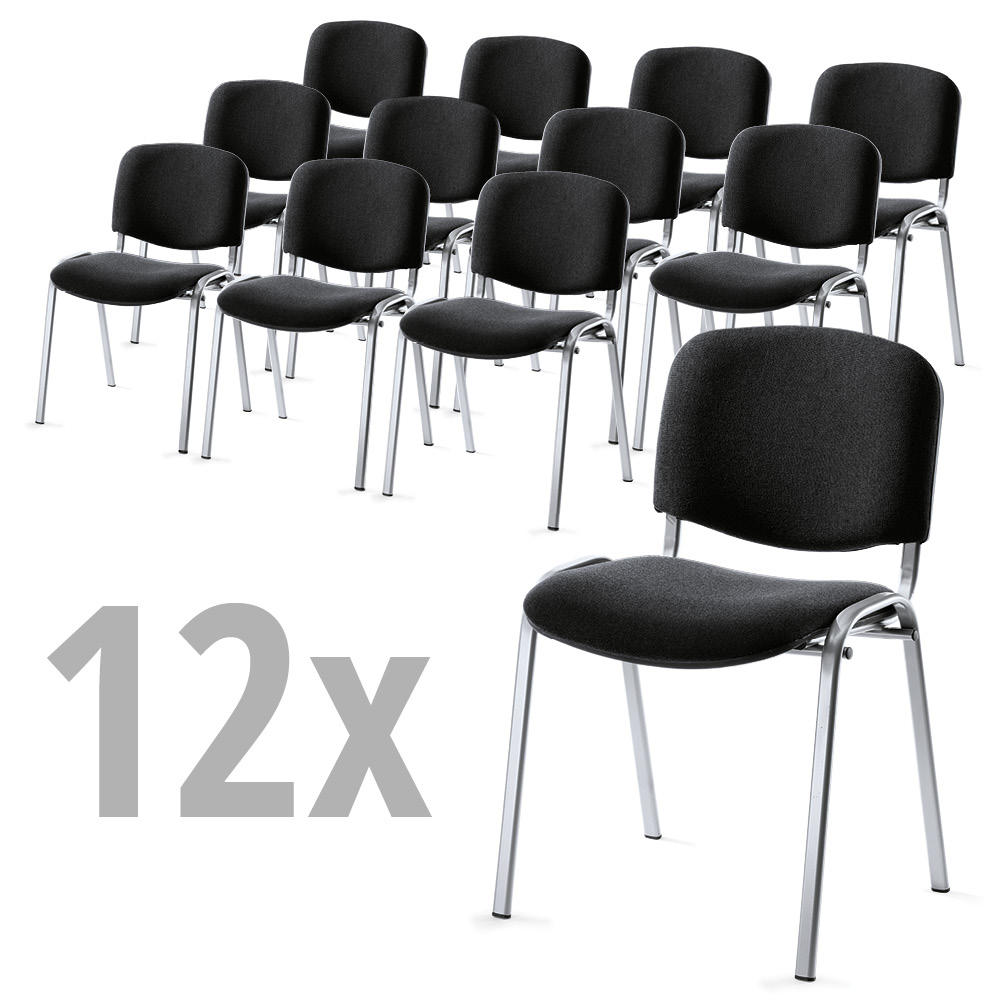 Set van 12 bezoekersstoelen ISO | zwart | aluzilver