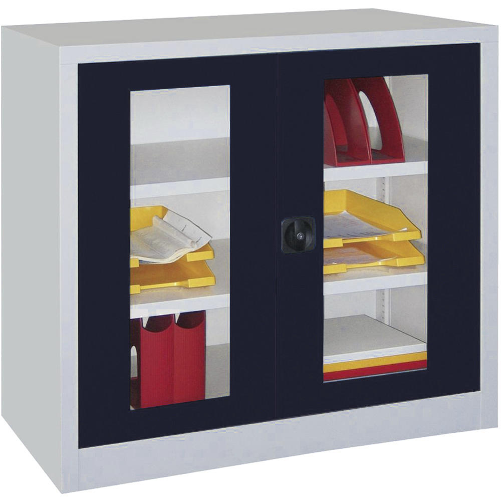 Materiaalkast met deuren met kijkvenster | antracietgrijs RAL 7016 | 1000 | 1000 | 500 | lichtgrijs RAL 7035