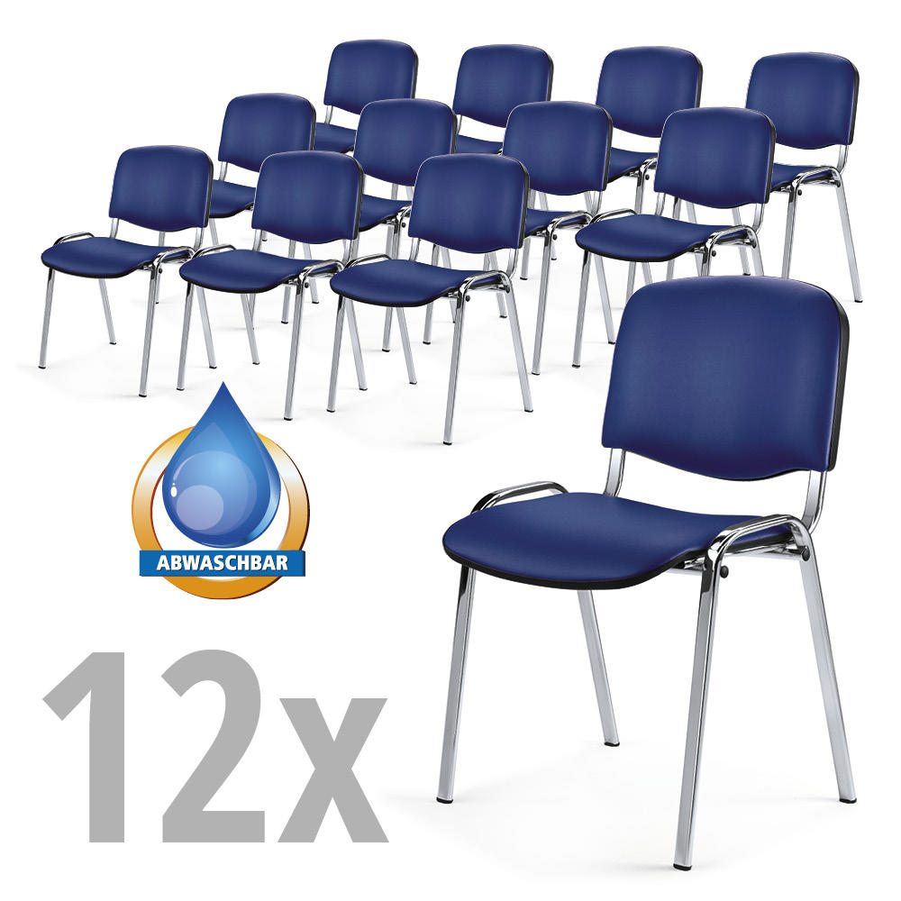 Bezoekersstoelen ISO SET van 12 stoelen | blauw | verchroomd