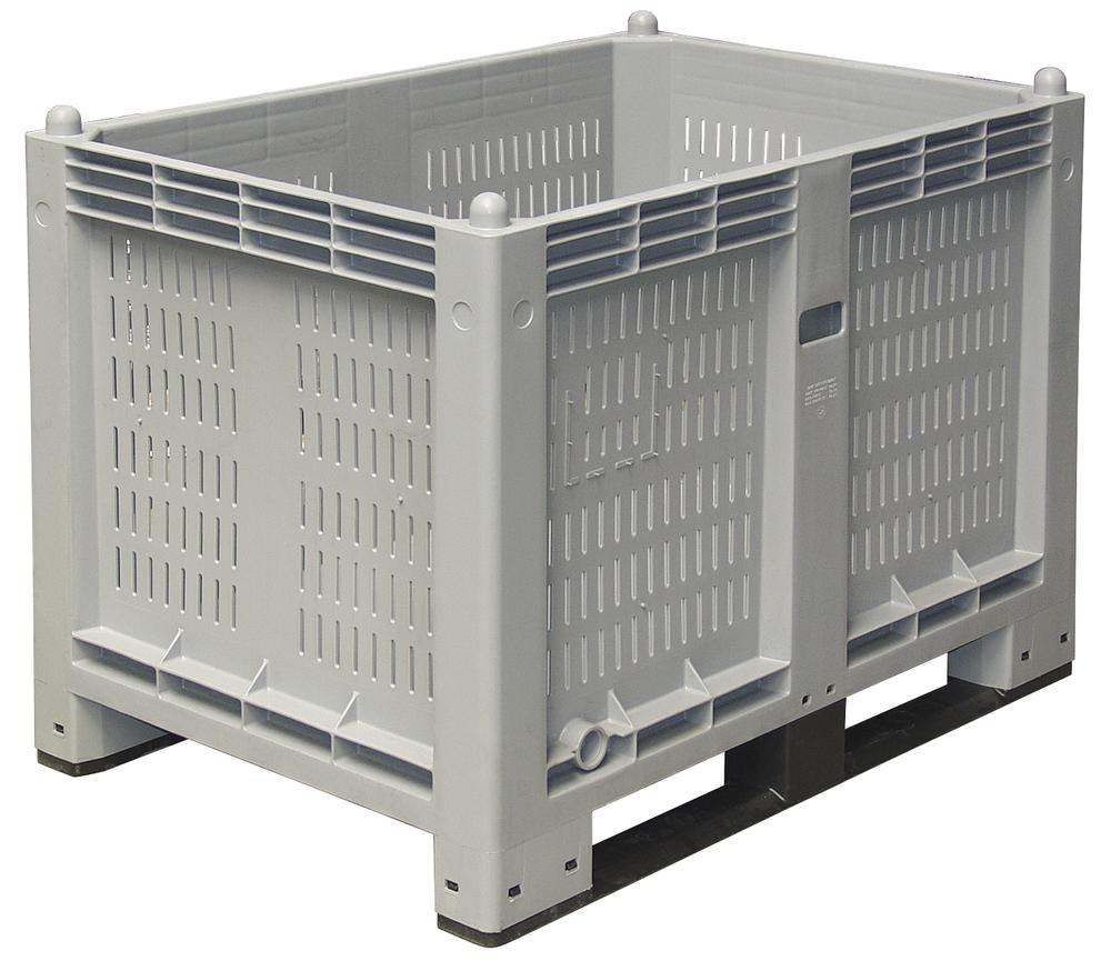 Transportbak, groot | grijs | 2 skids, wanden geperforeerd, bodem gesloten