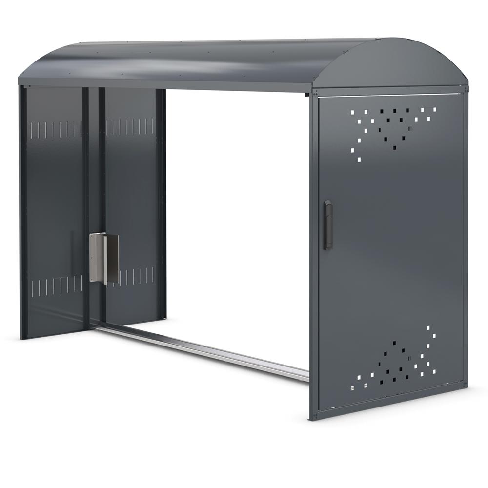 Fietsenberging Bike Box | antracietgrijs RAL 7016 | Aanbouwelement zonder zijwanden | zadeldak