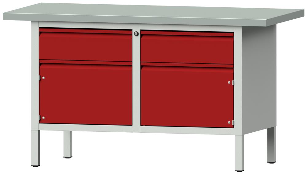 Werkbank SERIE ALLROUND | karmijn RAL 3002 | plaatstaal blad