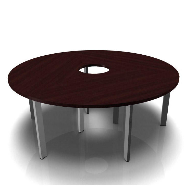 Conferentietafel DELTA-ORBIS | wenge | 1985 | rond, 6 zitplaatsen | aluzilver RAL 9006