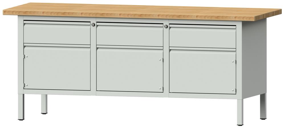 Werkbank SERIE ALLROUND | lichtgrijs RAL 7035 | massief-beuken-blad