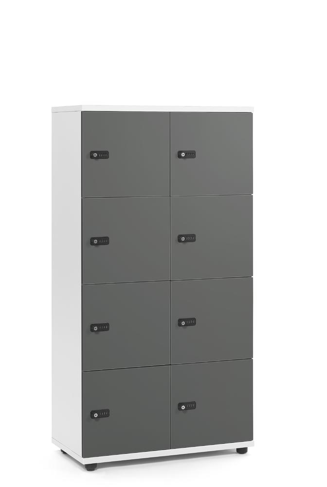 Lockers OFFICE-LINE met 8 vakken | grijs | zonder postsleuf | wit | mechanisch cijfer-/combinatieslot