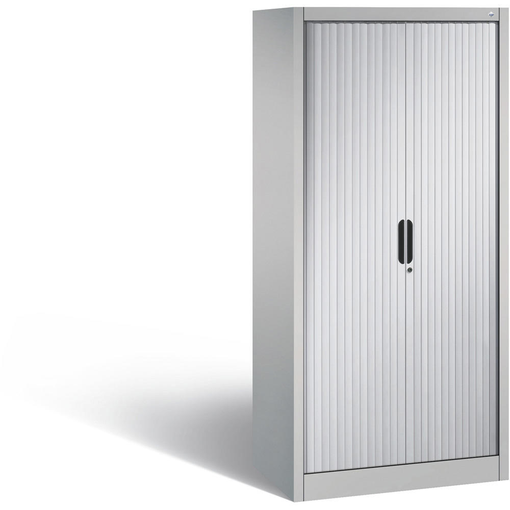 Bijzetkast met roldeur, metaal | aluzilver RAL 9006 | 800 | Rolluikaanslag midden | 1660 mm (4 OH)