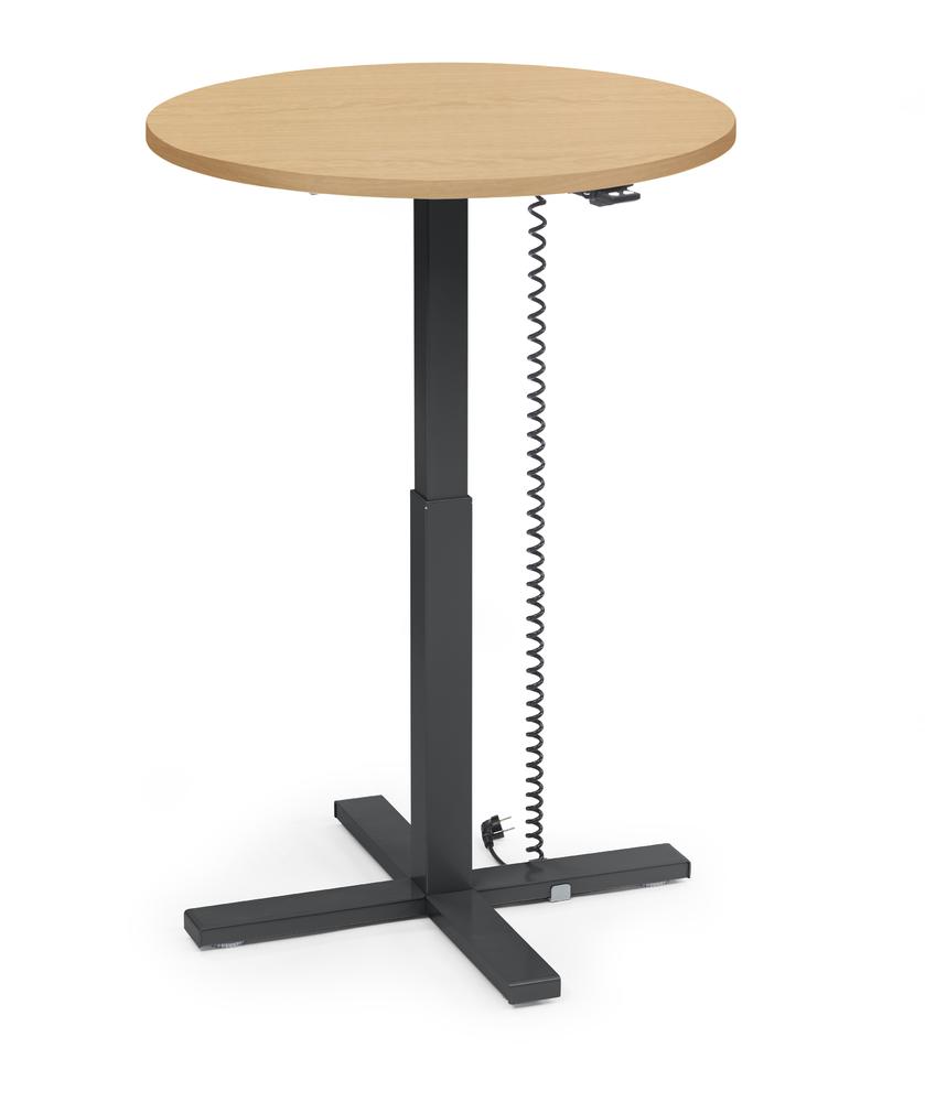 Verstelbaar bureau MODUL monozuil | beukdecor | bladvorm rond, ø 800 | zwart