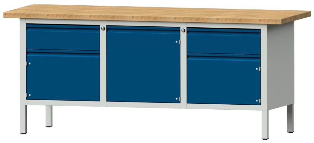 Werkbank SERIE ALLROUND | gentiaanblauw RAL 5010 | massief-beuken-blad